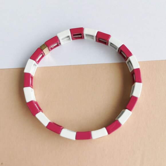 Roxanne Assoulin All Heart Enameled Stretch Bracelet Gold Pink White - Picture 3 of 4